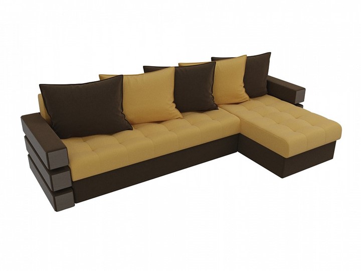Угловой раскладной диван Венеция, Желтый/Коричневый (микровельвет) в Магадане - изображение 3