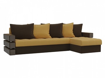 Угловой раскладной диван Венеция, Желтый/Коричневый (микровельвет) в Магадане - предосмотр