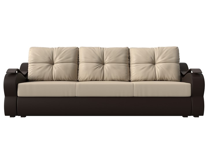 Прямой диван Меркурий еврокнижка, Бежевый/коричневый (экокожа) в Магадане - изображение 1