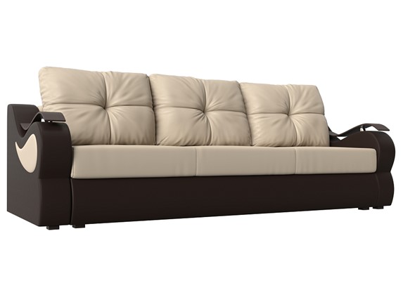 Прямой диван Меркурий еврокнижка, Бежевый/коричневый (экокожа) в Магадане - изображение