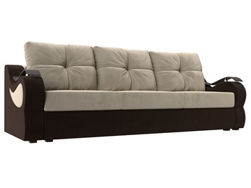 Прямой диван Меркурий еврокнижка, Бежевый/коричневый (микровельвет) в Магадане
