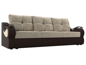 Прямой диван Меркурий еврокнижка, Бежевый/коричневый (вельвет/экокожа) в Магадане