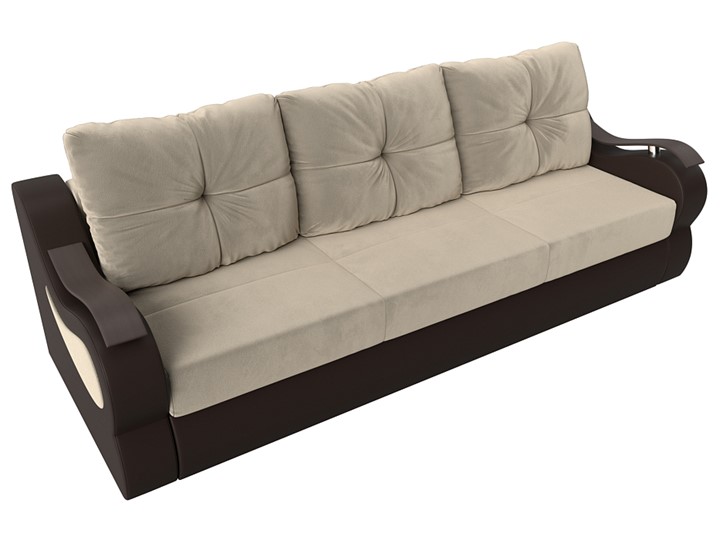 Прямой диван Меркурий еврокнижка, Бежевый/коричневый (вельвет/экокожа) в Магадане - изображение 4