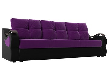 Прямой диван Меркурий еврокнижка, фиолетовый/черный (вельвет/экокожа) в Магадане