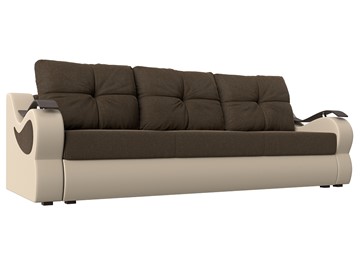 Прямой диван Меркурий еврокнижка, Коричневый/бежевый (рогожка/экокожа) в Магадане - предосмотр