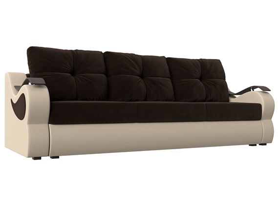 Прямой диван Меркурий еврокнижка, Коричневый/бежевый (вельвет/экокожа) в Магадане - изображение