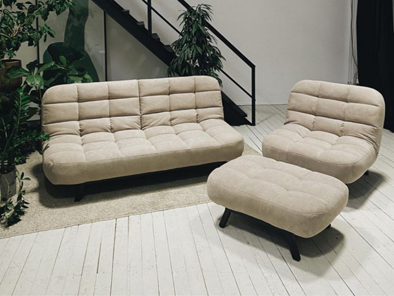 Комплект мебели Абри цвет бежевый диван + кресло +пуф пора металл в Магадане - изображение