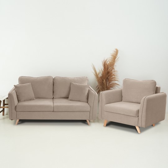 Комплект мебели Бертон бежевый диван+ кресло в Магадане - изображение 1