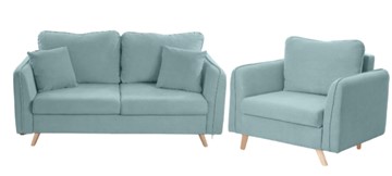 Комплект мебели Бертон голубой диван+ кресло в Магадане
