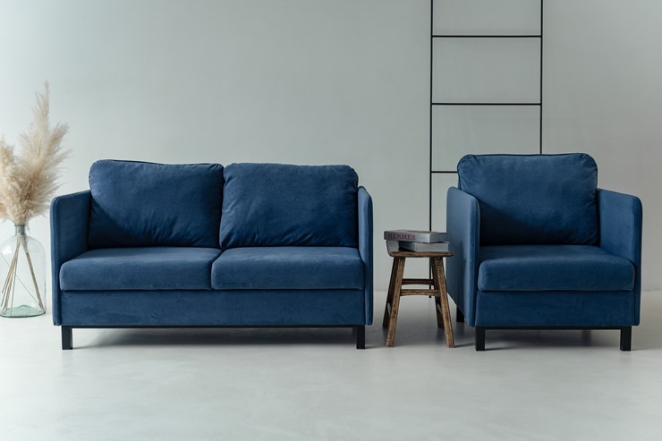Комплект мебели диван + кресло-кровать Бэст синий в Магадане - изображение 5