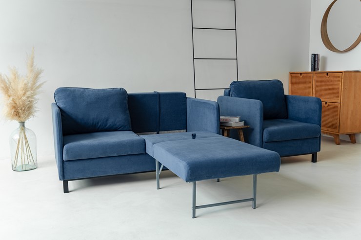 Комплект мебели диван + кресло-кровать Бэст синий в Магадане - изображение 6