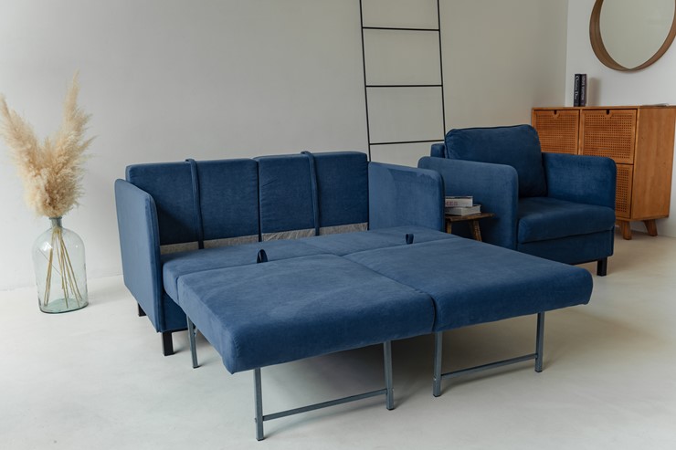 Комплект мебели диван + кресло-кровать Бэст синий в Магадане - изображение 7