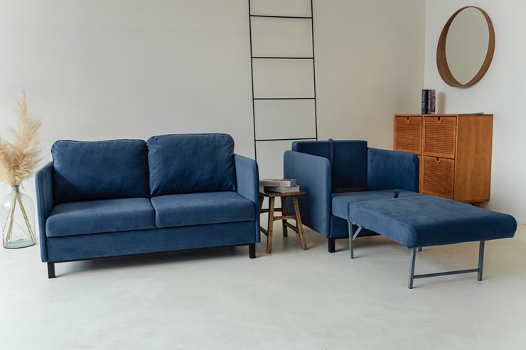 Комплект мебели диван + кресло-кровать Бэст синий в Магадане - изображение 8