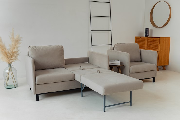 Комплект мебели диван + кресло-кровать Бэст бежевый в Магадане - изображение 4