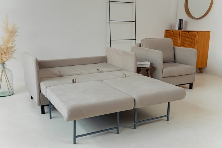 Комплект мебели диван + кресло-кровать Бэст бежевый в Магадане - изображение 5