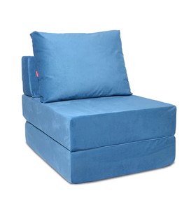Бескаркасное кресло-кровать Окта, велюр синий в Магадане - предосмотр