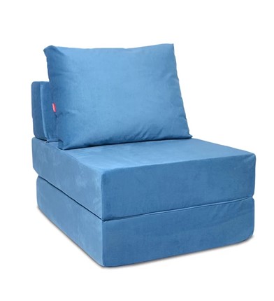Бескаркасное кресло-кровать Окта, велюр синий в Магадане - изображение