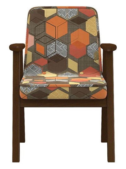 Кресло мягкое Ретро ткань геометрия коричневый, каркас орех в Магадане - изображение 4