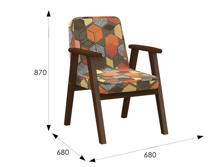 Кресло мягкое Ретро ткань геометрия коричневый, каркас орех в Магадане - изображение 5