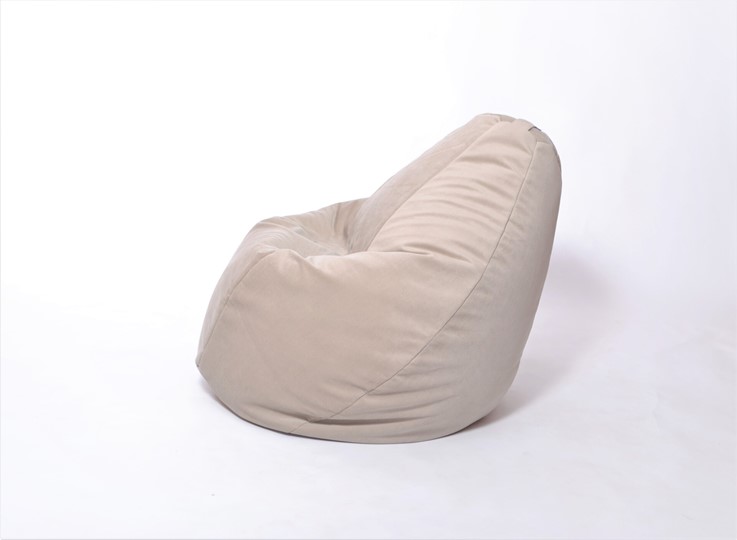 Кресло-мешок Груша среднее, велюр однотон, бежевое в Магадане - изображение 2