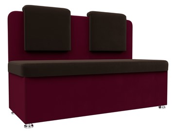 Прямой кухонный диван Маккон 2-х местный, Коричневый/Бордовый (микровельвет) в Магадане