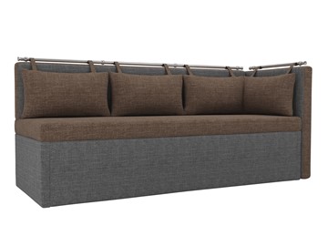 Раскладной кухонный диван Метро угловой, Коричневый/Серый (рогожка) в Магадане