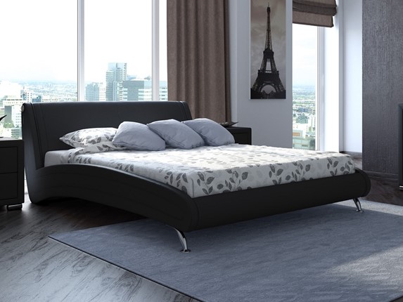 Кровать 2-х спальная Corso-2 160х200, Экокожа (Черный) в Магадане - изображение
