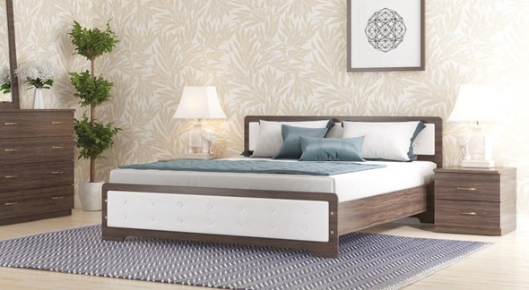 Кровать полуторная Золушка, 140х200 с основанием, кожзам, венге в Магадане - изображение