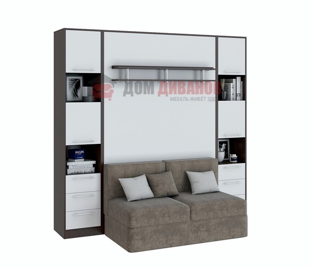 Кровать-шкаф с диваном Бела 1, с полкой ножкой, 1200х2000, венге/белый в Магадане - изображение 1