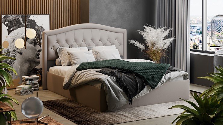 Кровать 2-спальная Адель тип 1 (Велюр Мокко светлый) в Магадане - изображение 3