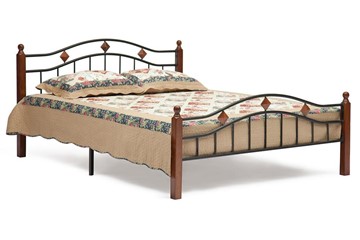 Кровать AT-126 дерево гевея/металл, 160*200 см (Queen bed), красный дуб/черный в Магадане
