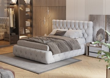 Кровать в спальню Castello 160х200, Флок (Бентлей Светло-серый) в Магадане