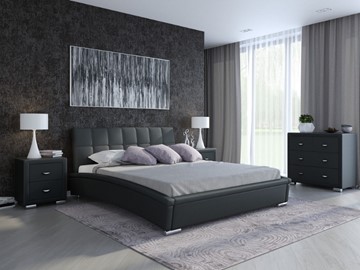 Кровать спальная Corso-1L 140x200, Экокожа (Черный) в Магадане