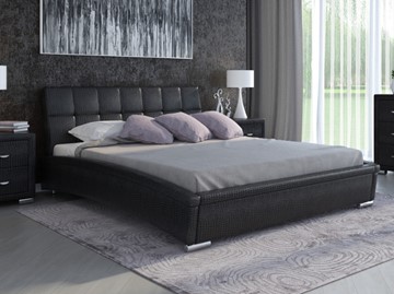 Кровать 2-спальная Corso-1L 140x200, Экокожа (Кайман черный) в Магадане