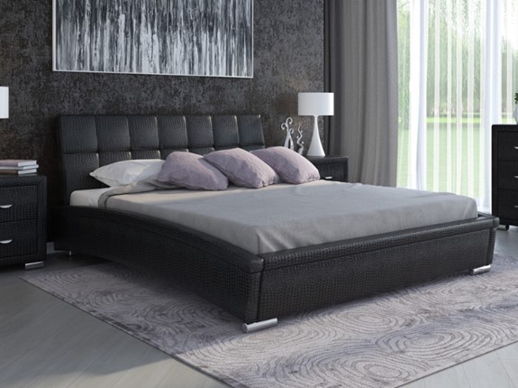 Кровать 2-спальная Corso-1L 140x200, Экокожа (Кайман черный) в Магадане - изображение