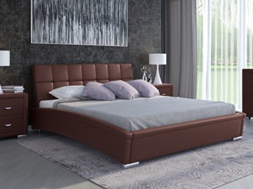 Кровать в спальню Corso-1L 160x200, Экокожа (Коричневый) в Магадане