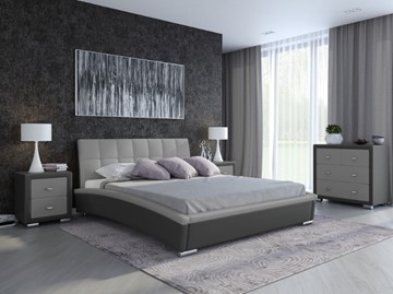 Двуспальная кровать Corso-1L 180х200, Экокожа (Темно-серый с серым) в Магадане
