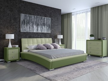 Двуспальная кровать Corso-1L 200x200, Экокожа (Олива и зеленое яблоко) в Магадане