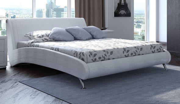 Двуспальная кровать Corso-2 140х200, Экокожа (Белый кайман) в Магадане - изображение