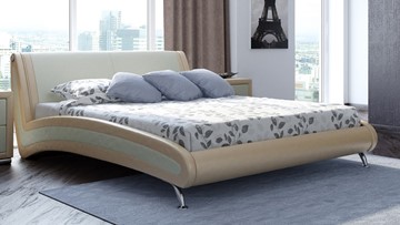 Кровать в спальню Corso-2 140х200, Экокожа (Бежевый + молочный перламутр) в Магадане