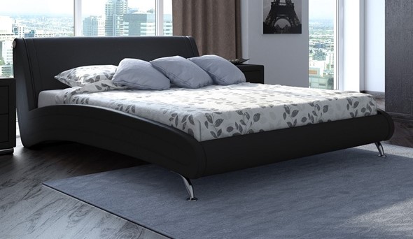 Двуспальная кровать Corso-2 140х200, Экокожа (Черный) в Магадане - изображение