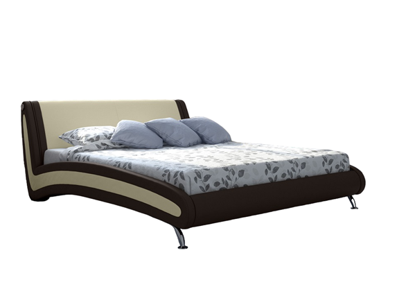 Кровать 2-спальная Corso-2 140х200, Экокожа (Коричневый с кремовым) в Магадане - изображение