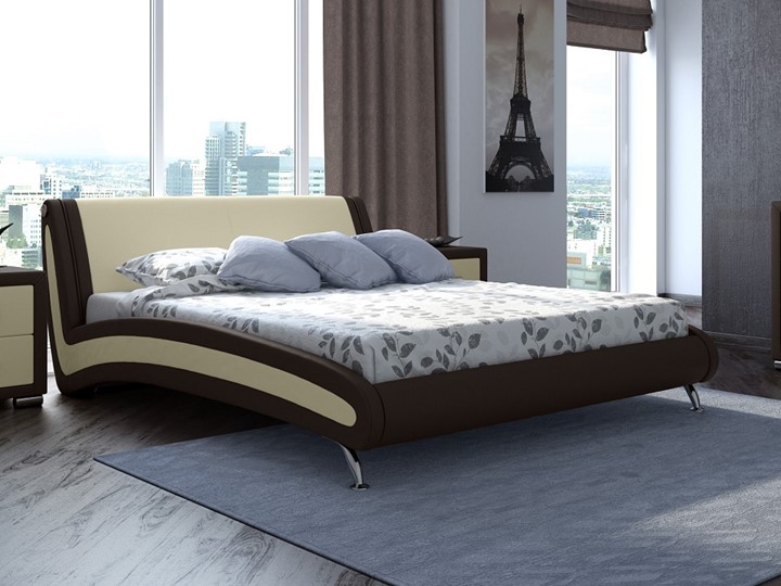 Кровать 2-спальная Corso-2 140х200, Экокожа (Коричневый с кремовым) в Магадане - изображение 1