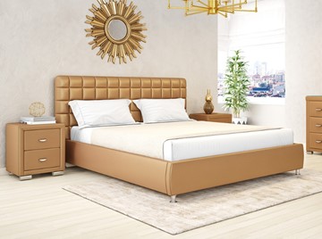 Двуспальная кровать Corso-3 140x200, Экокожа (Латунный перламутр) в Магадане