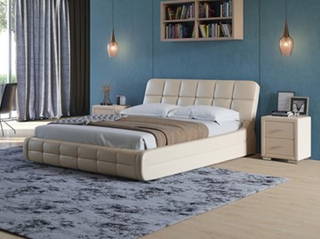 Кровать в спальню Corso-6 140x200, Экокожа (Бежевый перламутр) в Магадане