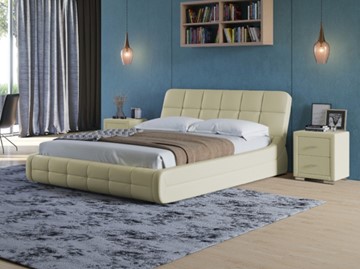 Кровать в спальню Corso-6 140x200, Экокожа (Кремовый) в Магадане