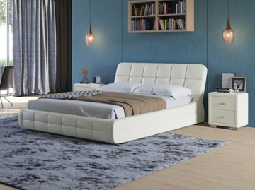 Кровать в спальню Corso-6 140x200, Экокожа (Молочный перламутр) в Магадане