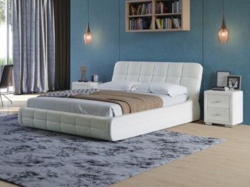Спальная кровать Corso-6 200х200, Экокожа (Кайман белый) в Магадане