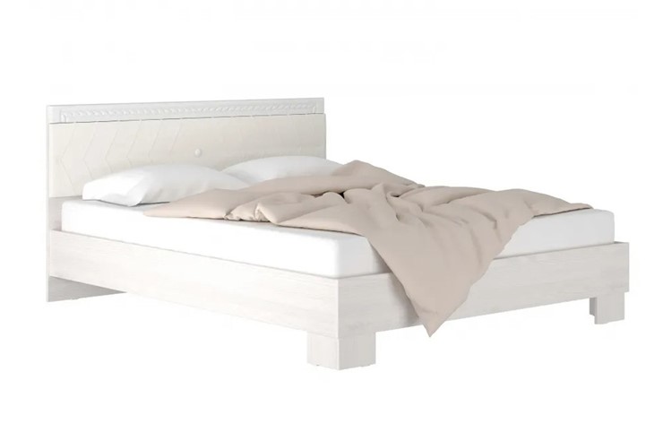 Кровать спальная Гертруда, М8, 160х200 Экокожа с пуговицами без основания, белая лиственница/ясень жемчужный в Магадане - изображение 1