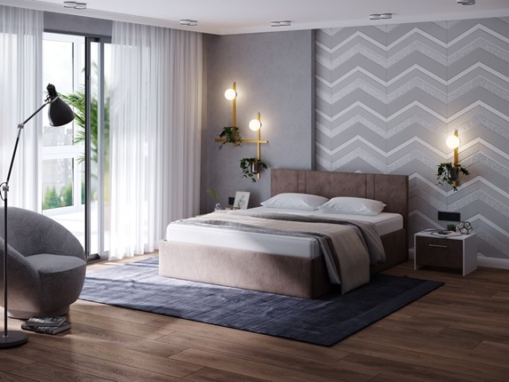 Кровать в спальню Helix Plus 180х200, Велюр (Monopoly Горячий шоколад (237)) в Магадане - изображение